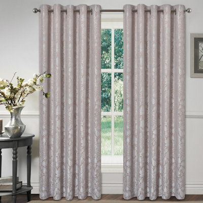 Rapport Home Rose Blush Damask Jacquard Eyelet Curtains 168 X 183Cm Ready Made Pair - image 1