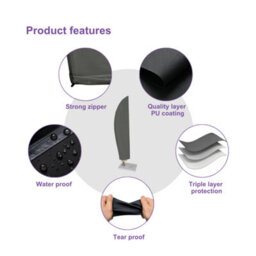 Home Source Duracover Grey 190Cm Heavy Duty Waterproof & Uv Resistant Parasol Jumbo Protective Cover - thumbnail 4