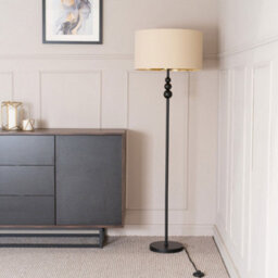 Valuelights Marissa Matte Black Stacked Ball Floor Lamp With Beige/gold Shade - thumbnail 4