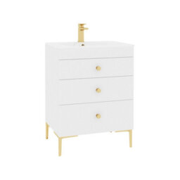 Royal Bathrooms Royal Bathroom Verona 600mm Gloss White 3-Drawer Floor Standing Bathroom Vanity Unit With Carrara White Basin & Brushed Brass Knob - thumbnail 6