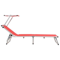 Berkfield Folding Sun Lounger With Roof Aluminium And Textilene Red - thumbnail 3