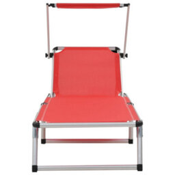 Berkfield Folding Sun Lounger With Roof Aluminium And Textilene Red - thumbnail 4