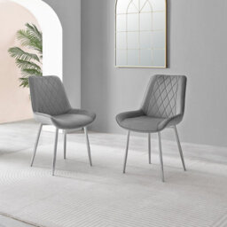 Furniturebox Set Of 2 Dining Chairs - Pesaro Modern Dining Chairs - Grey Velvet Chrome Leg Dining Chairs - Kitchen Dining Room Chairs - thumbnail 2