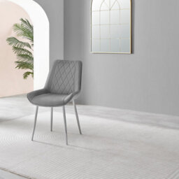 Furniturebox Set Of 2 Dining Chairs - Pesaro Modern Dining Chairs - Grey Velvet Chrome Leg Dining Chairs - Kitchen Dining Room Chairs - thumbnail 5