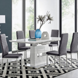 Furniturebox Uk Arezzo Large Extending Dining Table And 6 Grey Velvet Milan Chairs - thumbnail 1