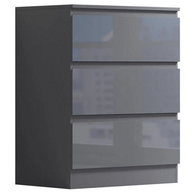 Scandinavian Grey Gloss 3 Drawer Chest - image 1