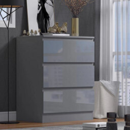 Scandinavian Grey Gloss 3 Drawer Chest - thumbnail 4