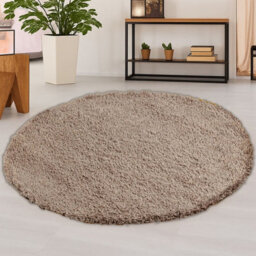 STALWART 120Cm Round Mocha Shaggy Rug - 5Cm Thick Pile Soft Touch Modern Round Rug - Washable Area Rug - thumbnail 1