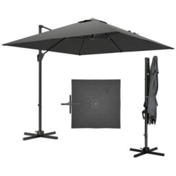 Outsunny Square Cantilever Roma Parasol 360 Degree Rotation Crank, Dark Grey - thumbnail 2