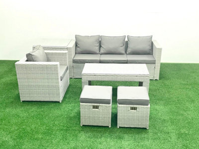 Fimous Rattan Garden Furniture Set Outdoor Lounger Sofa Coffee Table 2 Small Stools Light Grey 6 Seater - image 1