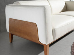 Angel Cerda Elegant White Leather 3-Seater Sofa With Walnut Accents - thumbnail 4
