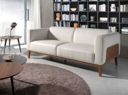 Angel Cerda Elegant White Leather 3-Seater Sofa With Walnut Accents - thumbnail 2