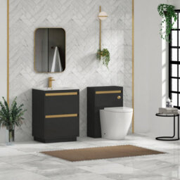 Royal Bathrooms 600mm Matt Obsidian Black 2 Drawer Floor Standing Vanity Unit With Carrara White Basin & Brushed Brass Accent Trim - thumbnail 3