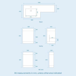 Nes Home Debra Bathroom White L-Shape Lh Basin Vanity Unit Btw Wc Toilet 1100mm - thumbnail 7