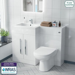 Nes Home Debra Bathroom White L-Shape Lh Basin Vanity Unit Btw Wc Toilet 1100mm - thumbnail 1