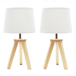Valuelights Jackson Pair Of Natural Wood Tripod Table Lamps With Fabric Shades - thumbnail 2
