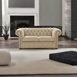 Chesterfield 2 Seater Shelly Ivory Leather Sofa Settee Bespoke In Classic Style - thumbnail 3