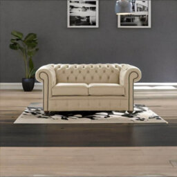 Chesterfield 2 Seater Shelly Ivory Leather Sofa Settee Bespoke In Classic Style - thumbnail 2