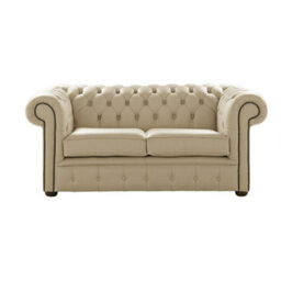 Chesterfield 2 Seater Shelly Ivory Leather Sofa Settee Bespoke In Classic Style - thumbnail 1