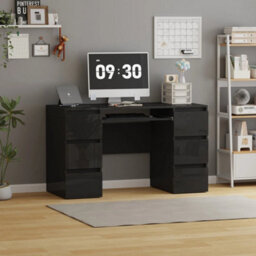 Black Table Dressing Table High Gloss Vanity Makeup Computer Desk Socket Storage 6 Drawers - thumbnail 5
