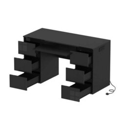 Black Table Dressing Table High Gloss Vanity Makeup Computer Desk Socket Storage 6 Drawers - thumbnail 2