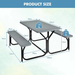 Picnic Table Set With 2 Benches Outdoor Portable Lawn Camping Table - thumbnail 2