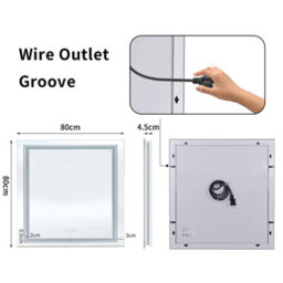 Luvodi 80Cm Square Led Illuminated Bathroom Mirror Dual Light Anti-Fog Makeup Mirror, Wall Switch Or Plug-In - thumbnail 2