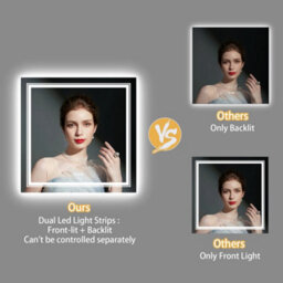 Luvodi 80Cm Square Led Illuminated Bathroom Mirror Dual Light Anti-Fog Makeup Mirror, Wall Switch Or Plug-In - thumbnail 4