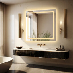 Luvodi 80Cm Square Led Illuminated Bathroom Mirror Dual Light Anti-Fog Makeup Mirror, Wall Switch Or Plug-In - thumbnail 7
