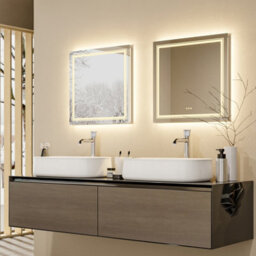 Luvodi 80Cm Square Led Illuminated Bathroom Mirror Dual Light Anti-Fog Makeup Mirror, Wall Switch Or Plug-In - thumbnail 8
