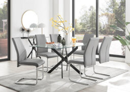 Furniturebox Uk Leonardo Black Leg Glass Dining Table & 6 Grey Lorenzo Chairs - thumbnail 1