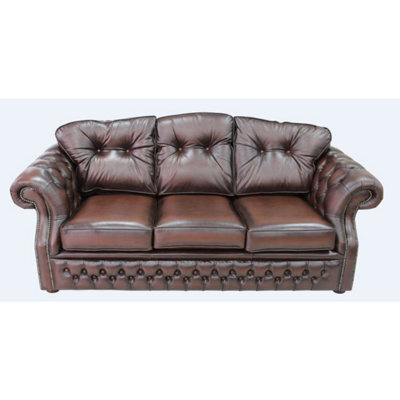 Chesterfield 3 Seater Antique Brown Leather Sofa Settee In Era Style - image 1