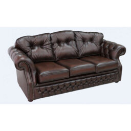 Chesterfield 3 Seater Antique Brown Leather Sofa Settee In Era Style - thumbnail 3