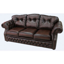 Chesterfield 3 Seater Antique Brown Leather Sofa Settee In Era Style - thumbnail 2