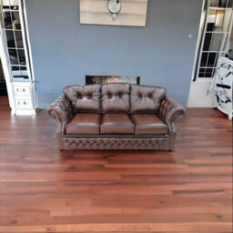 Chesterfield 3 Seater Antique Brown Leather Sofa Settee In Era Style - thumbnail 4