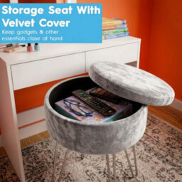 Harbour Housewares Wooden Dressing Table Set With Led Lights & Grey Stool - White - thumbnail 9