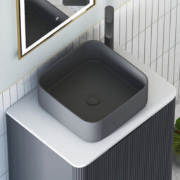 Royal Bathrooms Avenza 600mm Matt Obsidian Black Wall Hung Bathroom Countertop Vanity Unit 1 Drawer With Art Square Basin - thumbnail 7