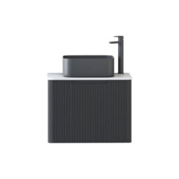 Royal Bathrooms Avenza 600mm Matt Obsidian Black Wall Hung Bathroom Countertop Vanity Unit 1 Drawer With Art Square Basin - thumbnail 6