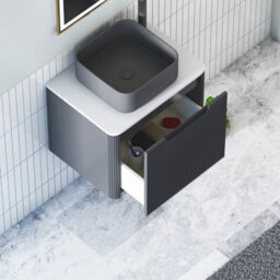 Royal Bathrooms Avenza 600mm Matt Obsidian Black Wall Hung Bathroom Countertop Vanity Unit 1 Drawer With Art Square Basin - thumbnail 5