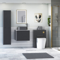 Royal Bathrooms Avenza 600mm Matt Obsidian Black Wall Hung Bathroom Countertop Vanity Unit 1 Drawer With Art Square Basin - thumbnail 4