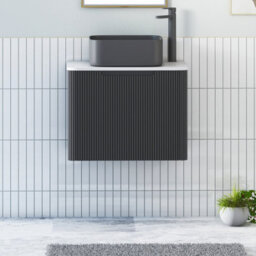 Royal Bathrooms Avenza 600mm Matt Obsidian Black Wall Hung Bathroom Countertop Vanity Unit 1 Drawer With Art Square Basin - thumbnail 1
