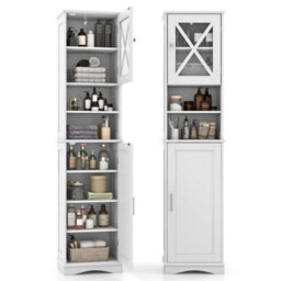 Narrow Corner Floor Cabinet Tall Bathroom Cabinet With 2 Doors - thumbnail 1