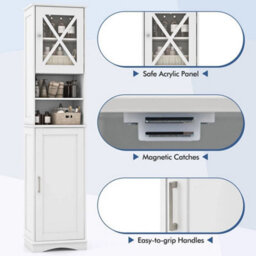Narrow Corner Floor Cabinet Tall Bathroom Cabinet With 2 Doors - thumbnail 6