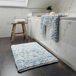 Blue-Chunky Bobble Two Piece Bath & Toilet Pedestal Mat Set Non Slip Soft Rugs - thumbnail 4