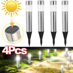 4Pcs Solar Powered Stainless Steel Led Post Stake Lights Garden Patio Outdoor - thumbnail 5
