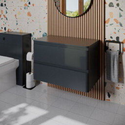 Affine Bathroom Cloakroom Vanity Unit 800mm Wall Hung Cabinet Drawer Anthracite Grey - thumbnail 1