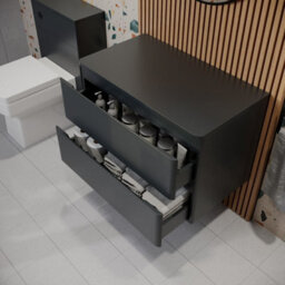 Affine Bathroom Cloakroom Vanity Unit 800mm Wall Hung Cabinet Drawer Anthracite Grey - thumbnail 3