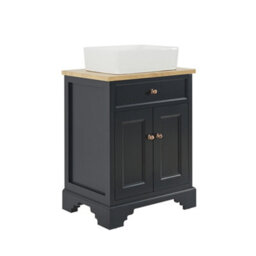 Homestylestore 645mm Black Grey And Oak Bathroom Vanity Unit With Square Countertop Basin And Bronze Square Handles - thumbnail 1