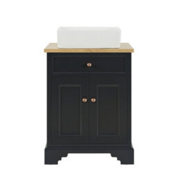 Homestylestore 645mm Black Grey And Oak Bathroom Vanity Unit With Square Countertop Basin And Bronze Square Handles - thumbnail 2