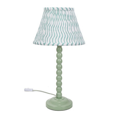 Valuelights Bobbles Sage Green Bobbin Table Lamp With Green Arrow Pleated Shade - Led Bulb Included - image 1